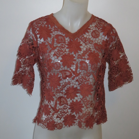 Sandro Tops - SANDRO CHESTNUT FLORAL CROCHET PULLOVER TOP SIZE S